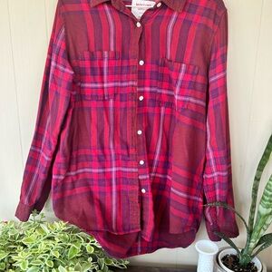 Mossimo Supply Co. Red and Purple Plaid Button Down Shirt